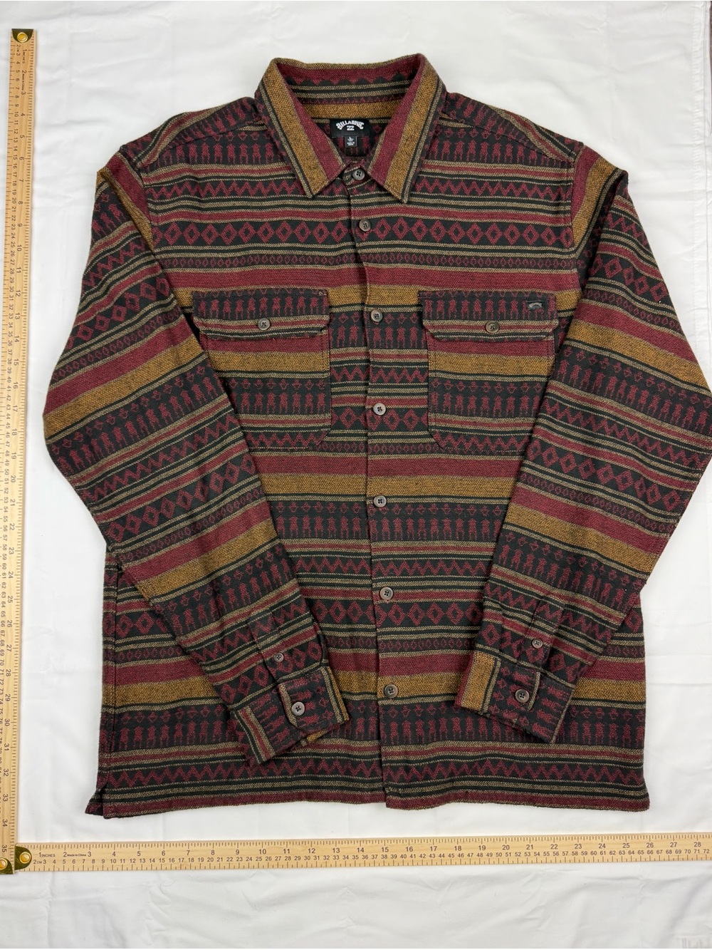 Billabong Maroon, Olive & Black Patterned Button-Up